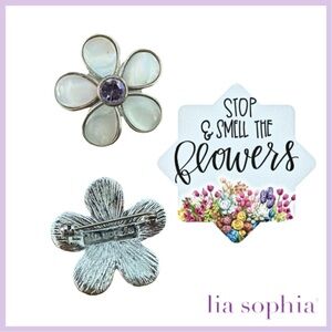 Lia Sophia PETALLED Flower Pin. Mother of Pearl and Pink - Silver Tone